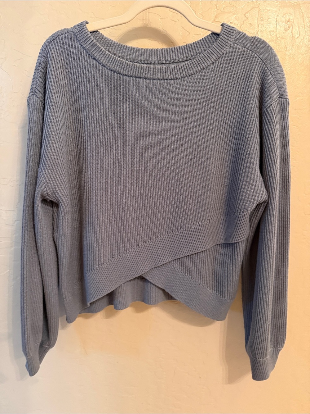 lululemon athletica Dusty Blue Ribbed Crewneck Sweater with Crossover Hem